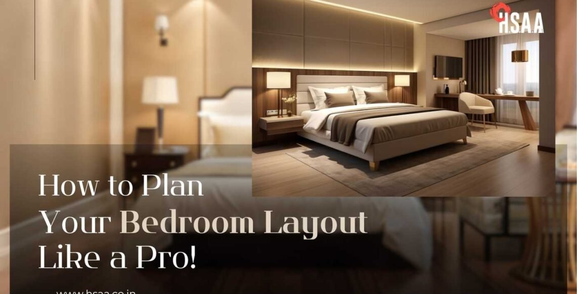 A well-organized bedroom with a functional layout, featuring a centered bed, strategic furniture placement, and efficient use of space.